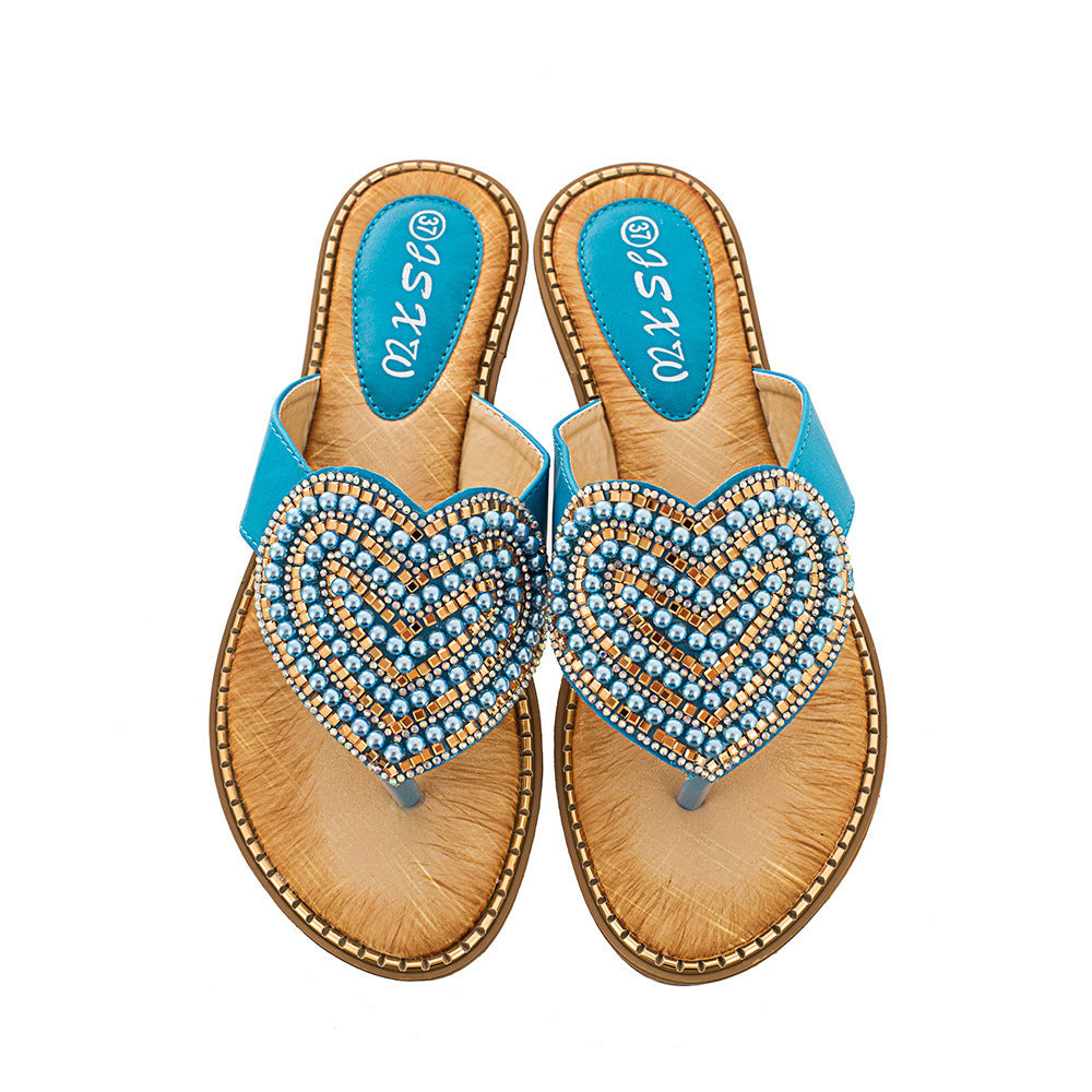 Rhinestone Pearl Love Flip-flops Sandals