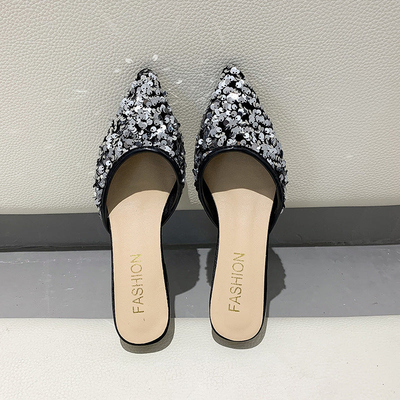 Sequined Half Slippers Pointed Toe Flats