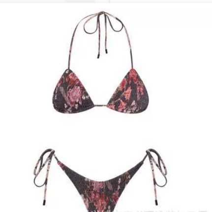 Print Pleated Bikini Swimsuit
