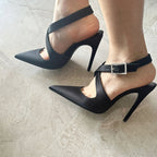 Pointed-toe Rhinestone Buckle Heels