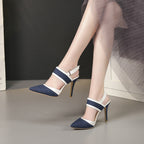 Jeans Textured Pointed Toe Heels