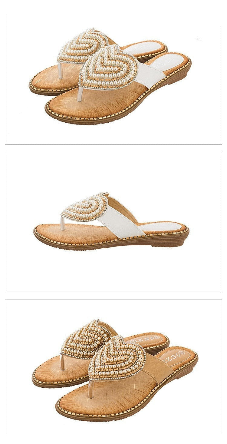 Rhinestone Pearl Love Flip-flops Sandals