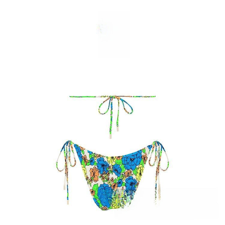 Print Pleated Bikini Swimsuit