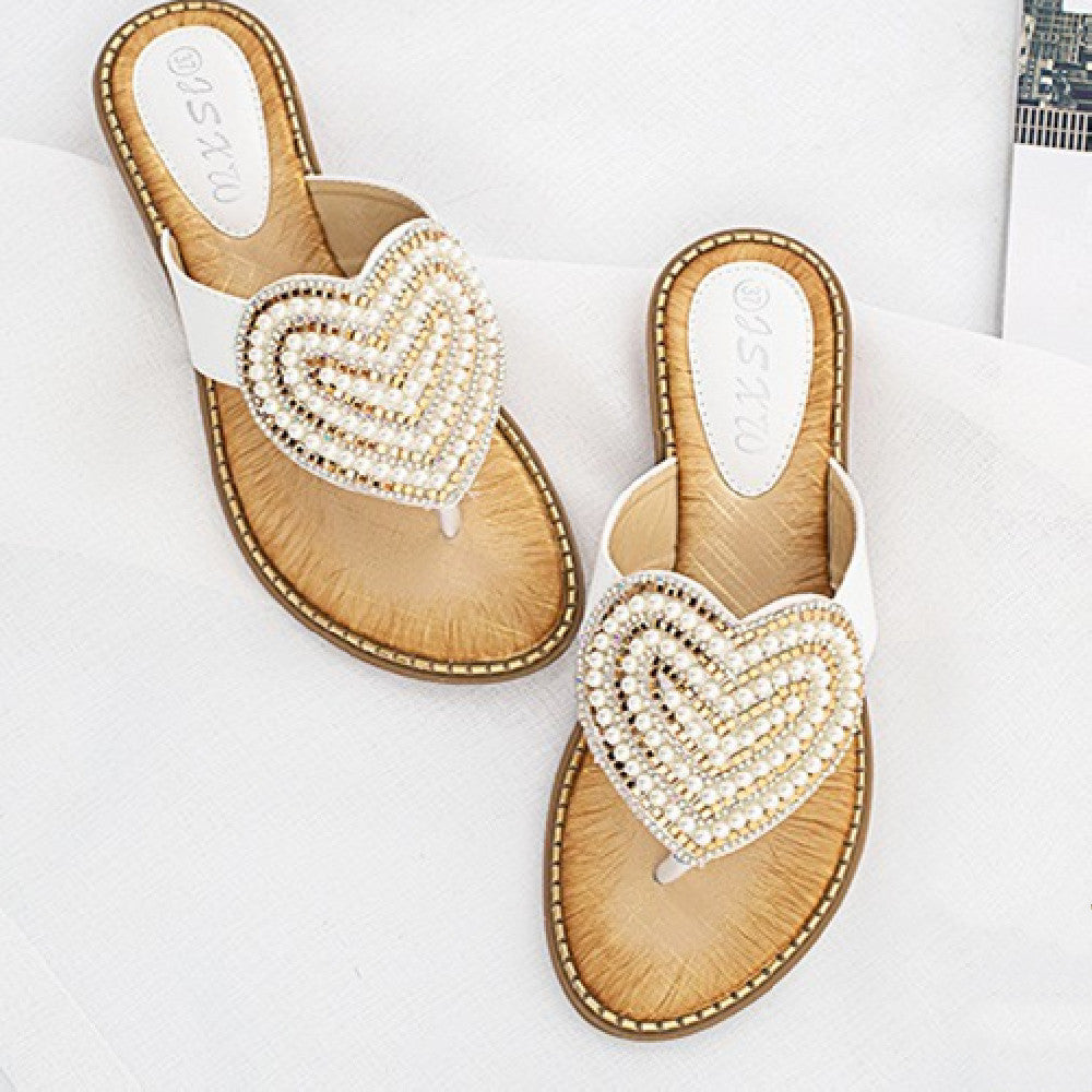 Rhinestone Pearl Love Flip-flops Sandals