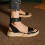 Leather Sandals Braided with a Wedge Heel