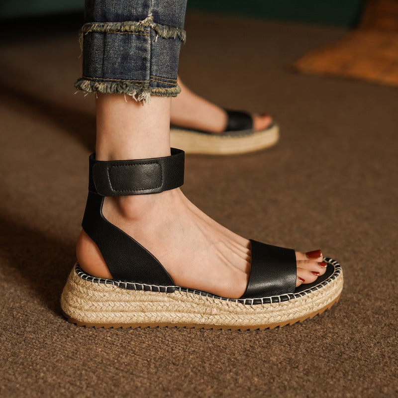 Leather Sandals Braided with a Wedge Heel
