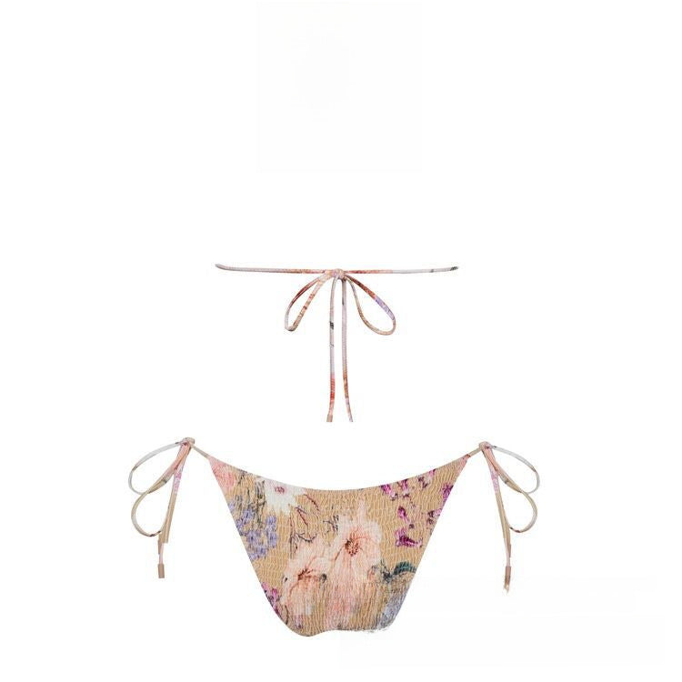 Print Pleated Bikini Swimsuit