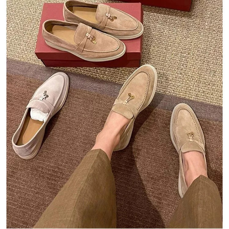 Tassel Buckle Leather Loafers