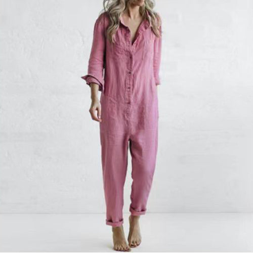 Classic Long Sleeve Jumpsuit with Pockets