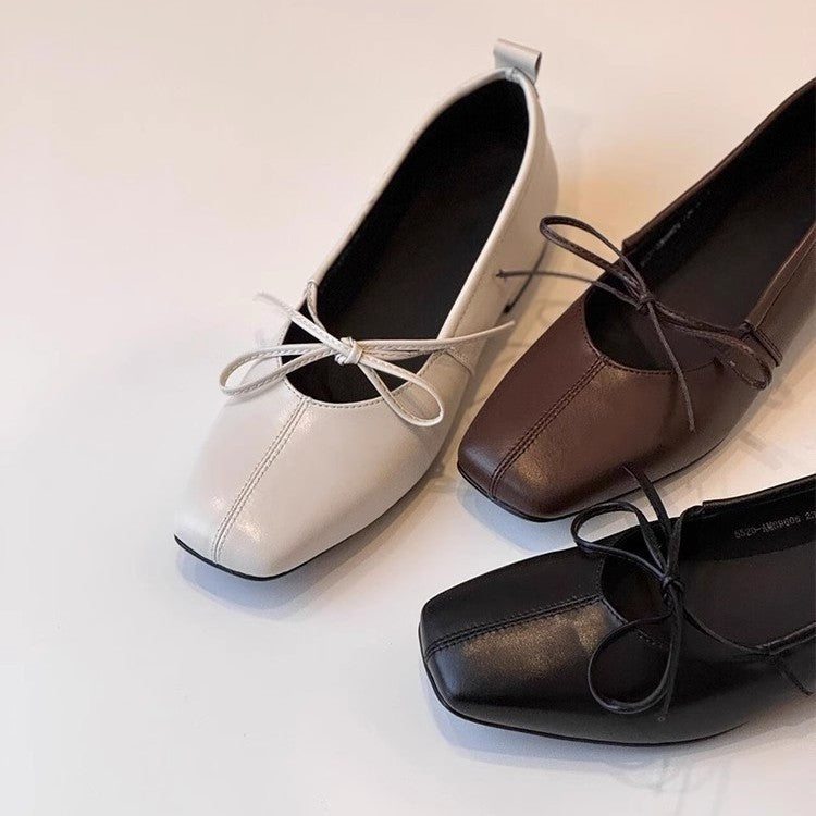 Bowtie Square Toe Slip On Shoes