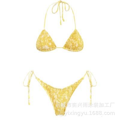 Print Pleated Bikini Swimsuit