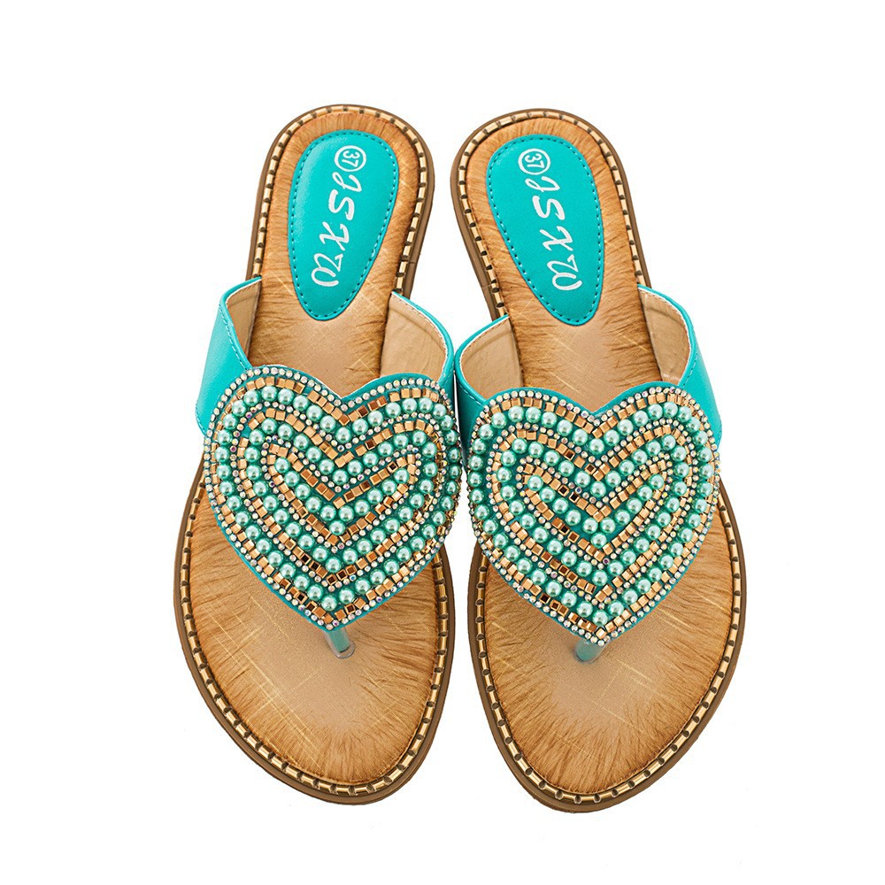 Rhinestone Pearl Love Flip-flops Sandals