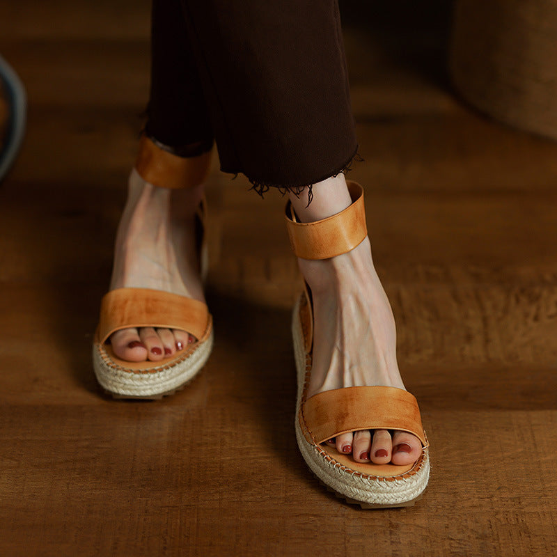 Leather Sandals Braided with a Wedge Heel