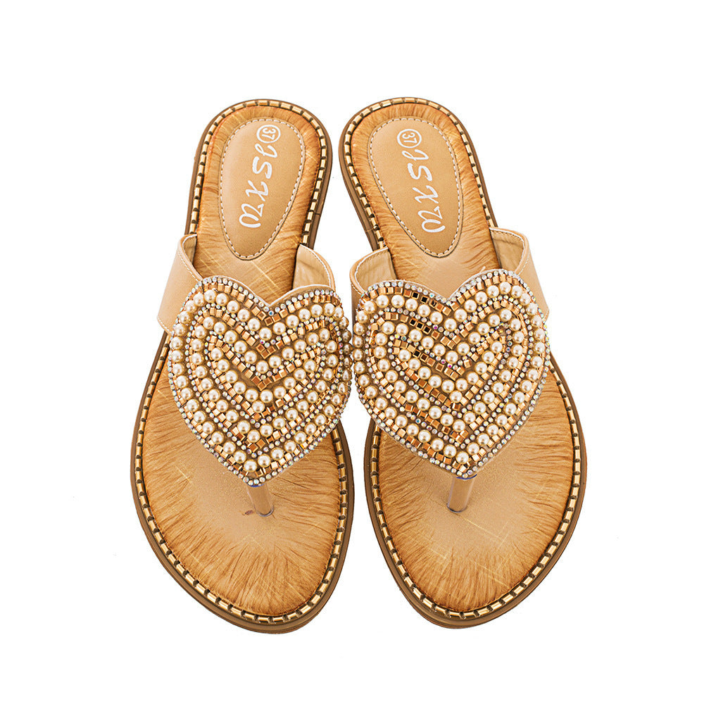 Rhinestone Pearl Love Flip-flops Sandals