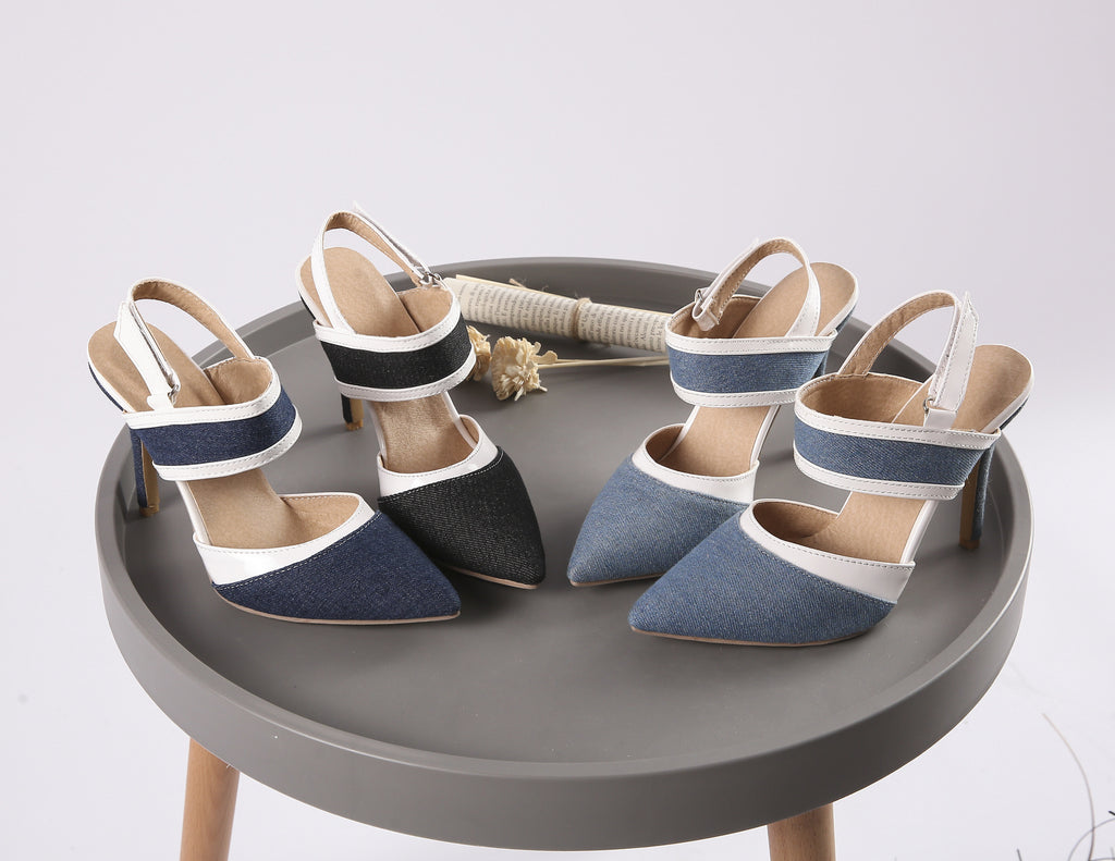 Jeans Textured Pointed Toe Heels