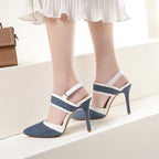 Jeans Textured Pointed Toe Heels