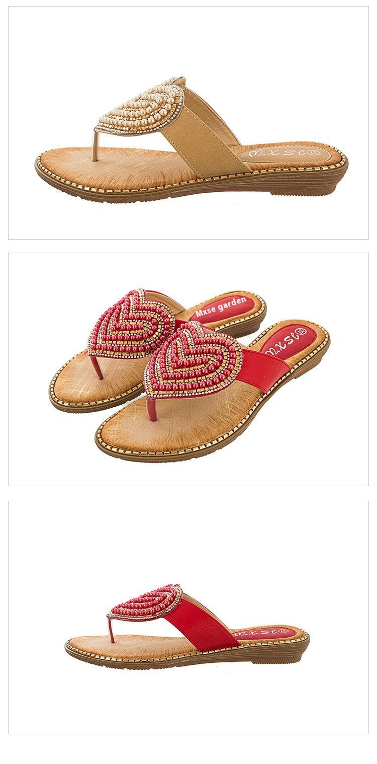 Rhinestone Pearl Love Flip-flops Sandals