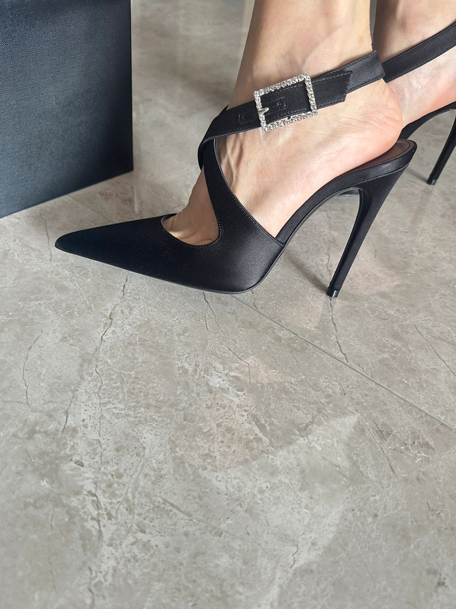 Pointed-toe Rhinestone Buckle Heels