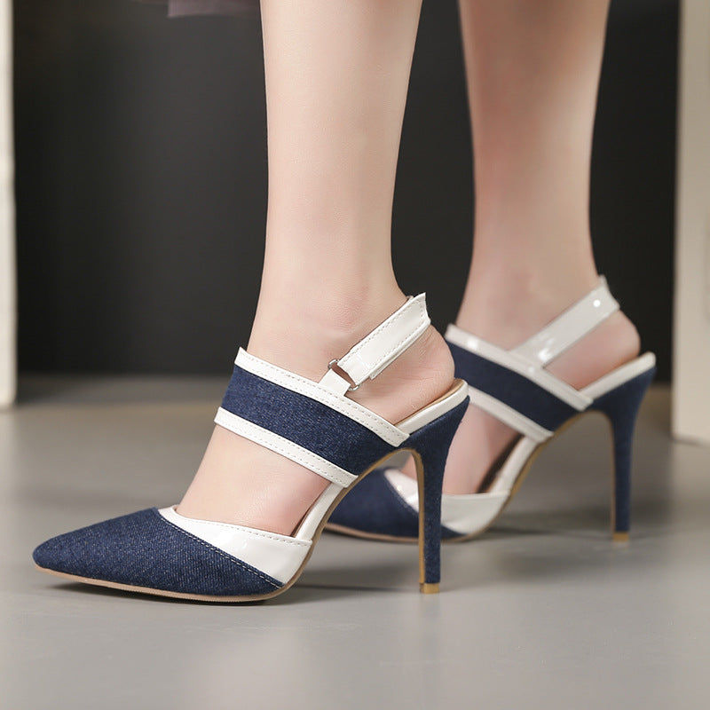 Jeans Textured Pointed Toe Heels