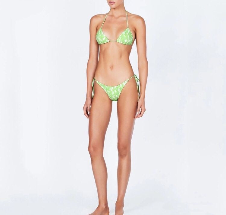 Print Pleated Bikini Swimsuit